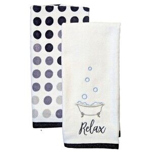 Relax Clawfoot Tub and Dots Hand Towels 2-Pc Embroidered Bath Decor Gift